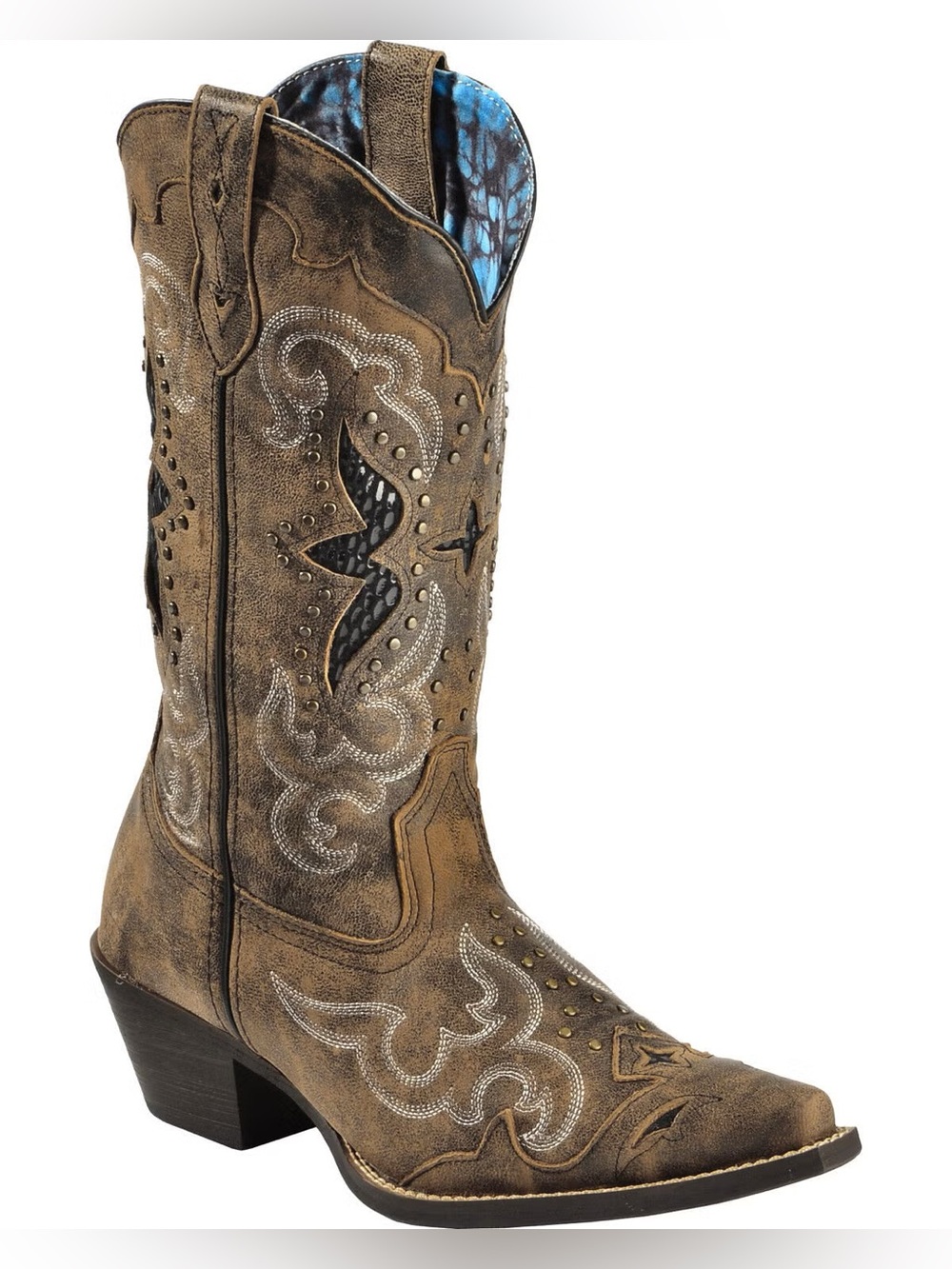 Laredo Lucretia Studded Snake Inlay Western Cowboy Boots Brown 8 Wide NWT